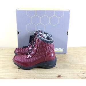 New Khombu Boots Womens 5M Red Waterproof Memory Foam Quilted Lined Ankle Shoes